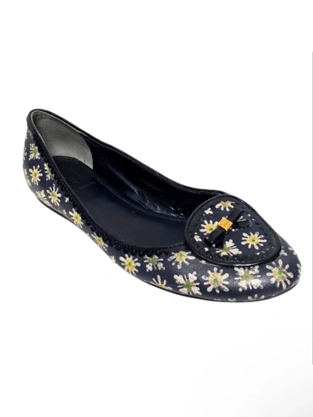 TORY BURCH Daisy Floral Navy Blue Flats Loafers 7